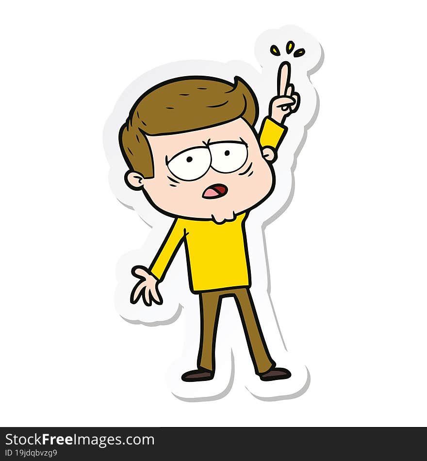 sticker of a cartoon tired man pointing