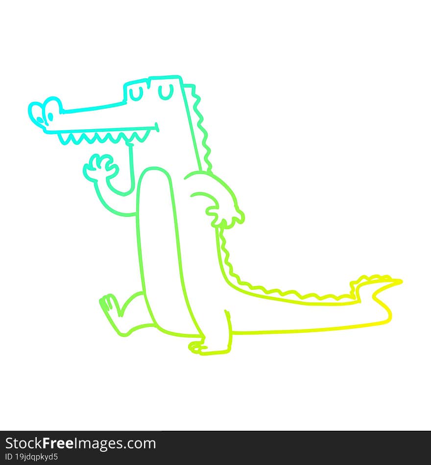 Cold Gradient Line Drawing Cartoon Crocodile