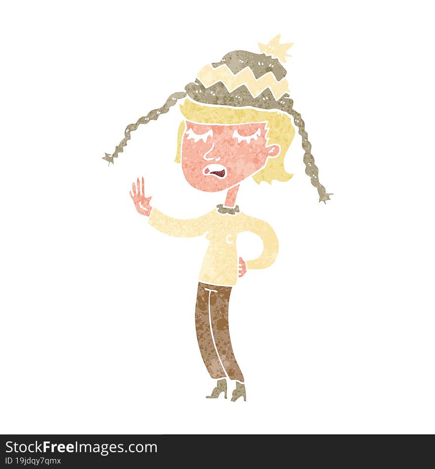 Cartoon Woman Wearing Winter Hat