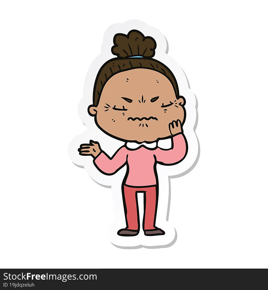 Sticker Of A Cartoon Annoyed Old Lady