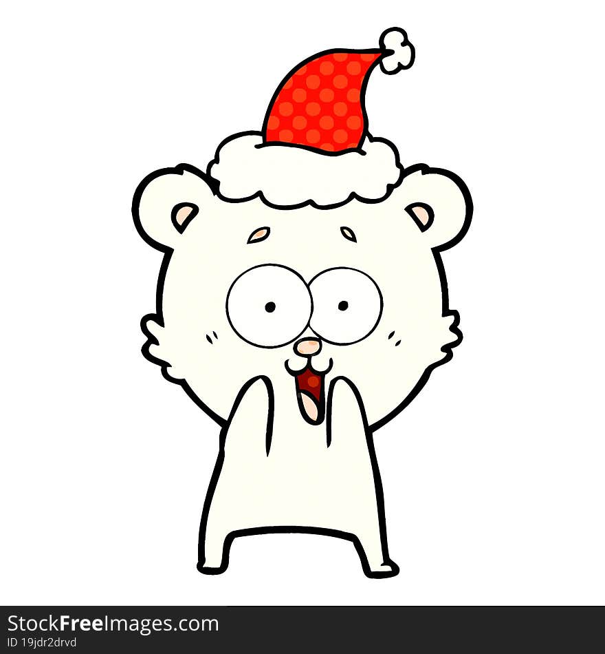 Excited Teddy Bear Comic Book Style Illustration Of A Wearing Santa Hat