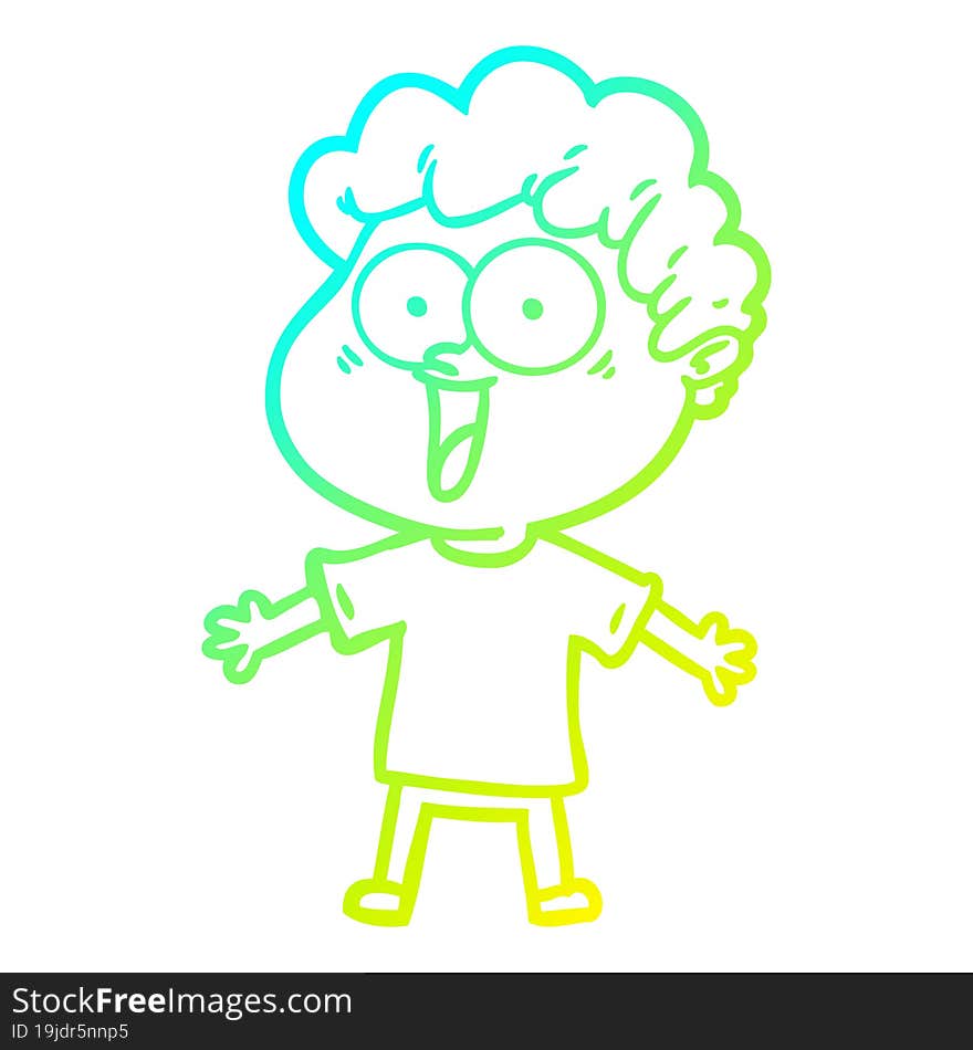 cold gradient line drawing cartoon happy man