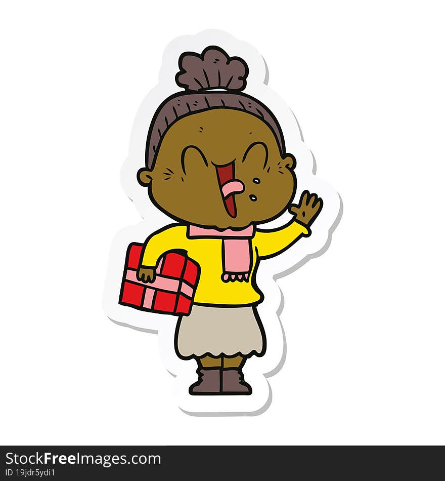 sticker of a cartoon happy old woman