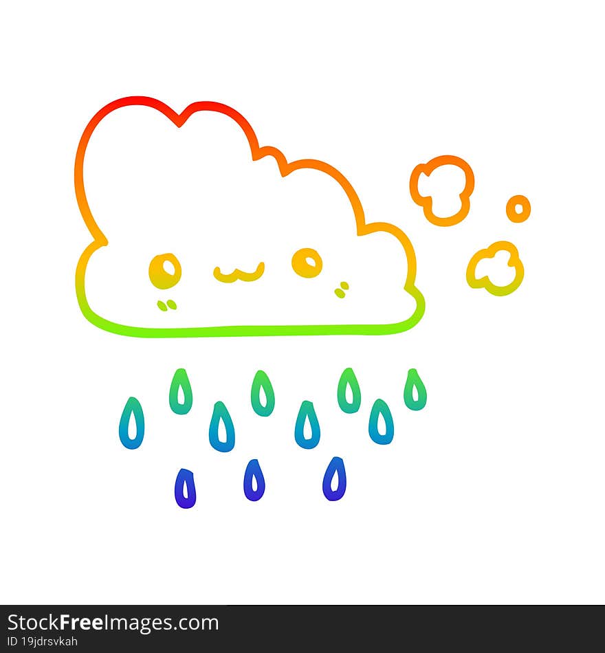 Rainbow Gradient Line Drawing Cartoon Storm Cloud