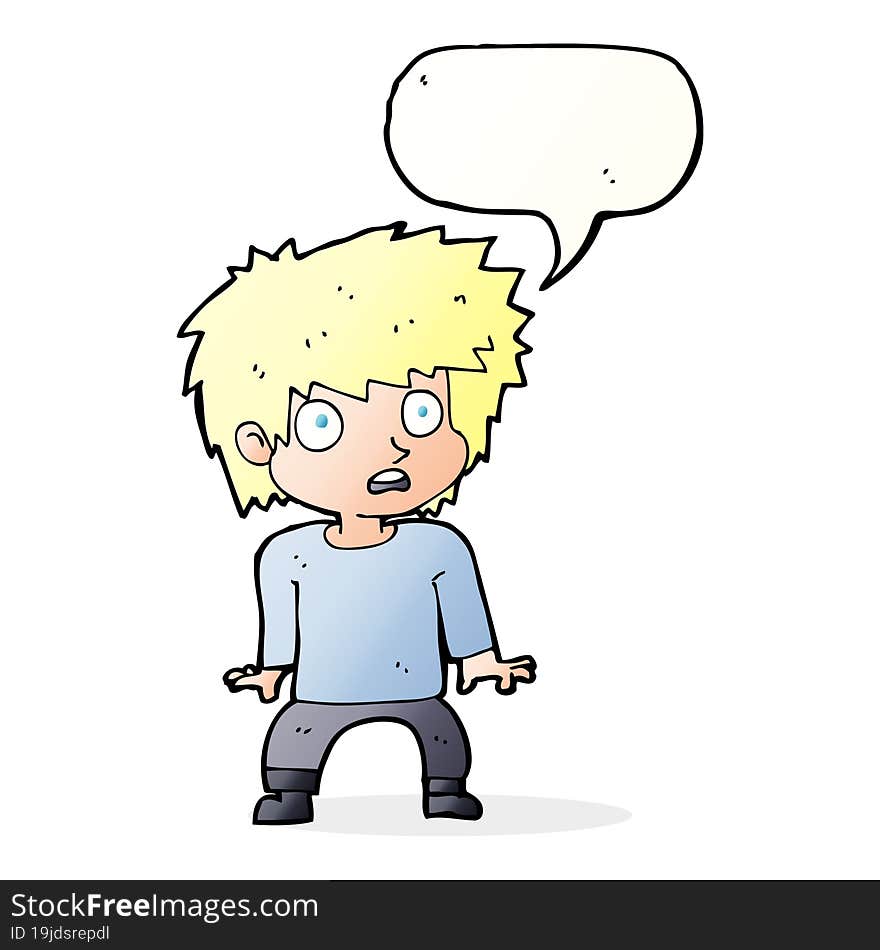 Cartoon Frightened Boy With Speech Bubble