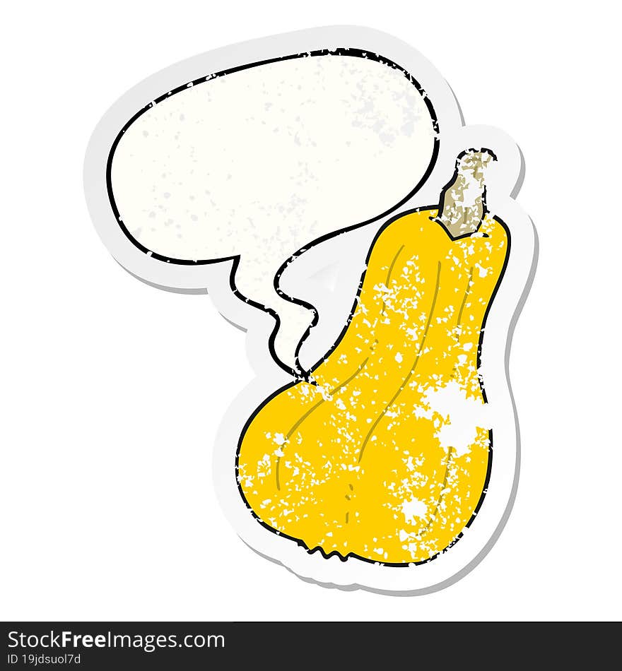 cartoon squash and speech bubble distressed sticker