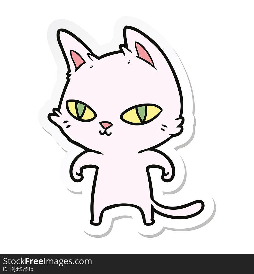 sticker of a cartoon cat with bright eyes