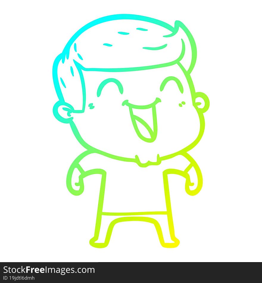 cold gradient line drawing of a cartoon man laughing