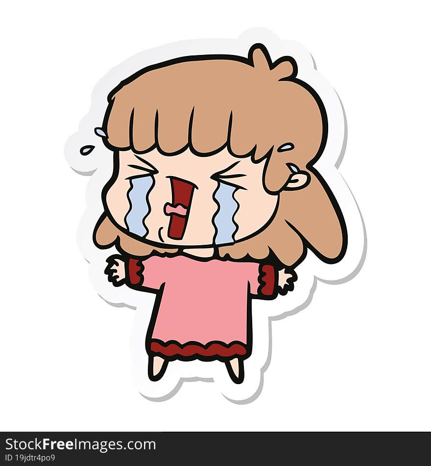 sticker of a cartoon woman in tears