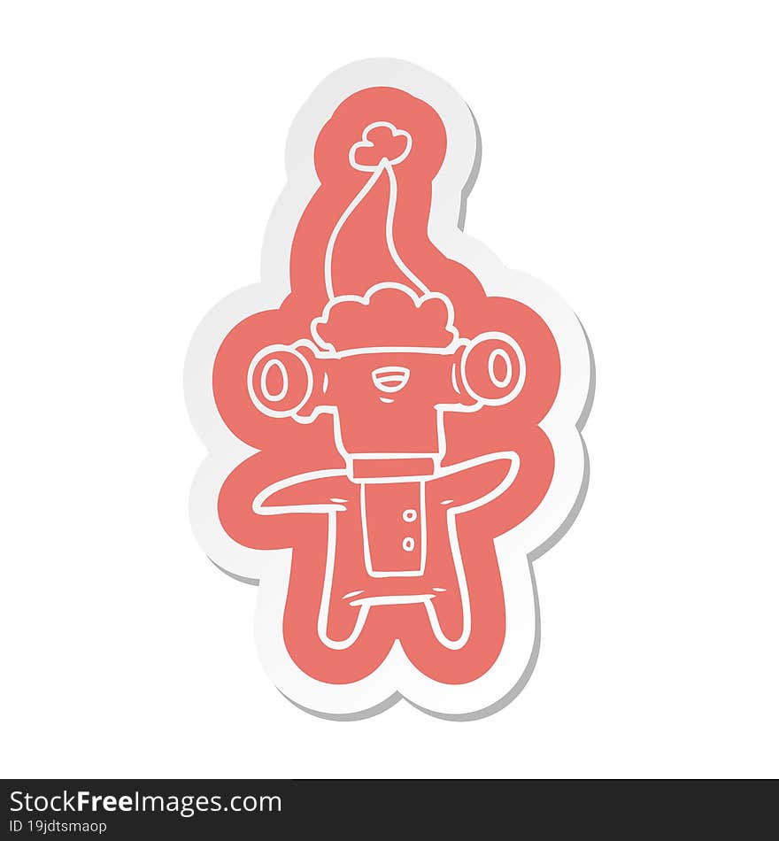 friendly cartoon  sticker of a alien wearing santa hat