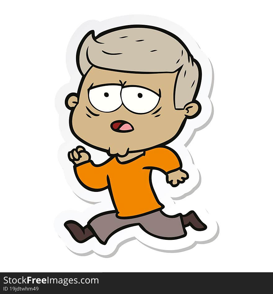 sticker of a cartoon tired man