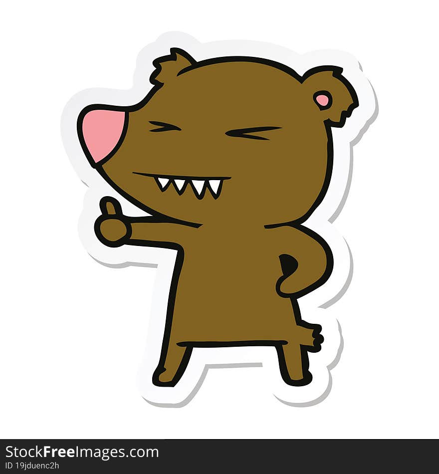 sticker of a cartoon bear giving thumbs up