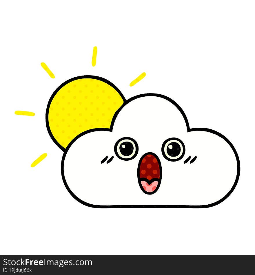 comic book style cartoon of a sun and cloud