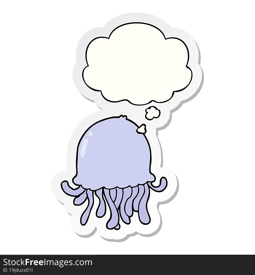 Cartoon Jellyfish And Thought Bubble As A Printed Sticker