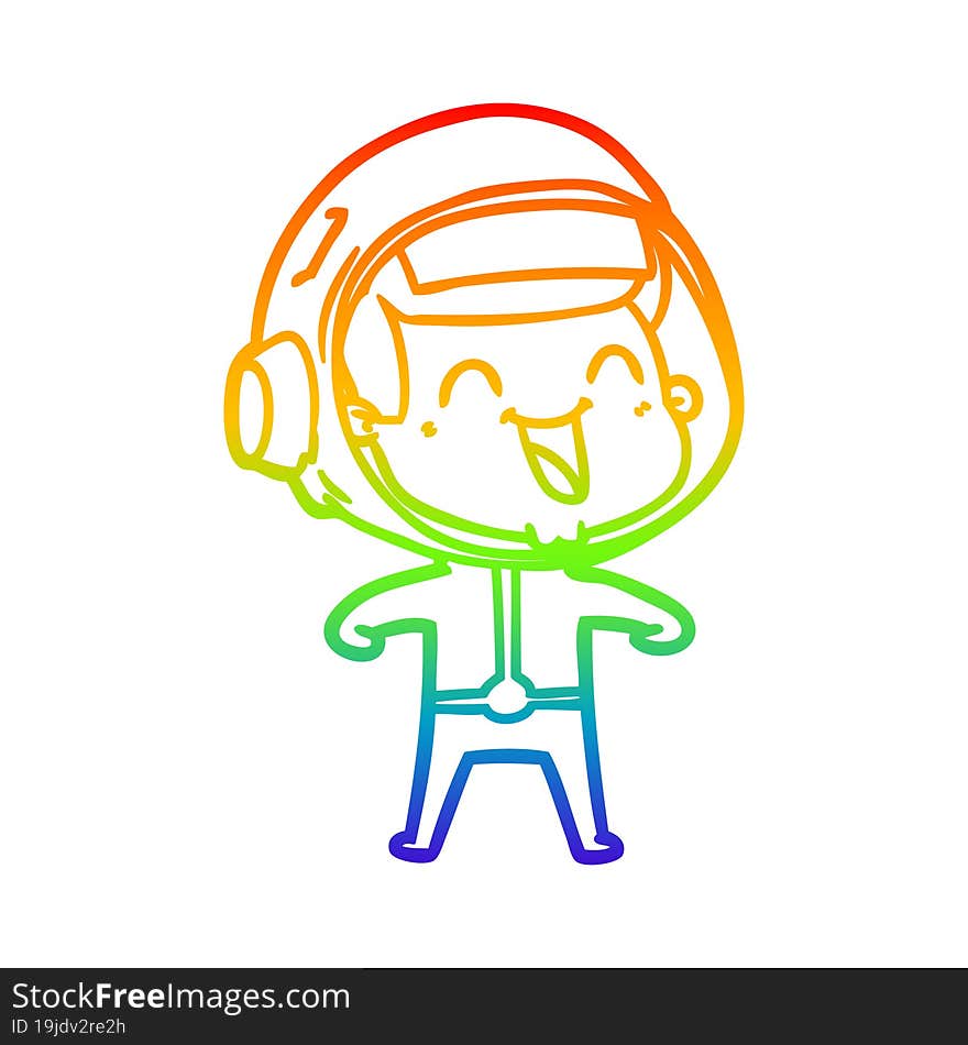 rainbow gradient line drawing of a happy cartoon astronaut