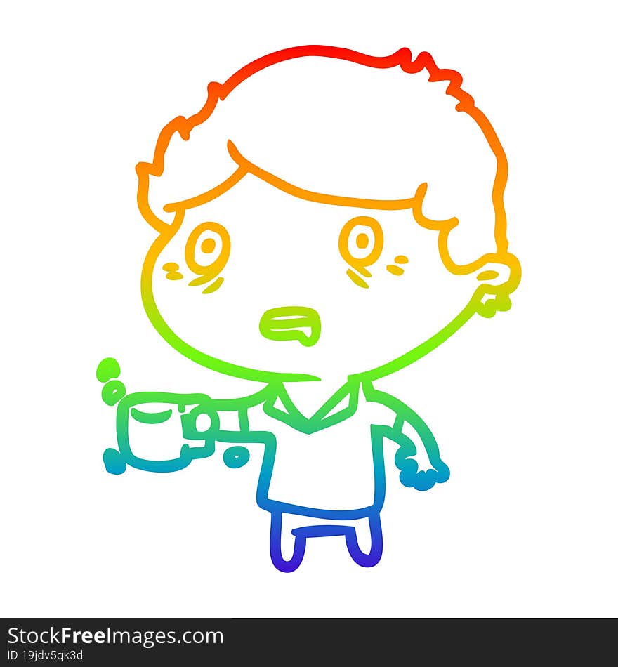 rainbow gradient line drawing man jittery from drinking too much coffee