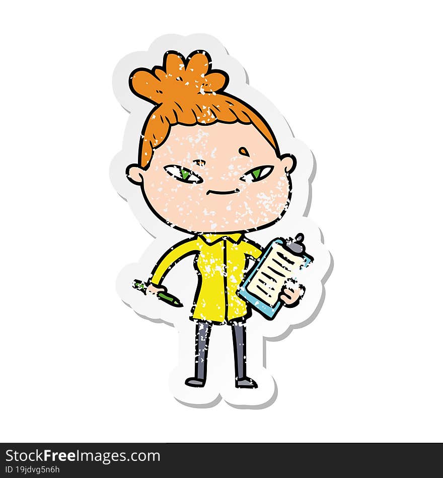 Distressed Sticker Of A Cartoon Woman