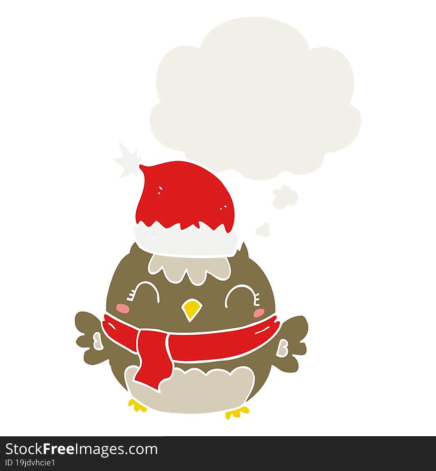 cute christmas owl and thought bubble in retro style