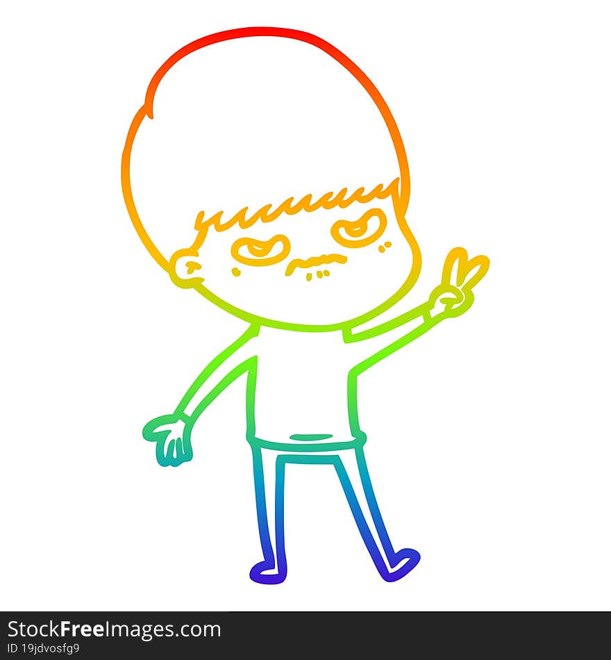 rainbow gradient line drawing annoyed cartoon boy