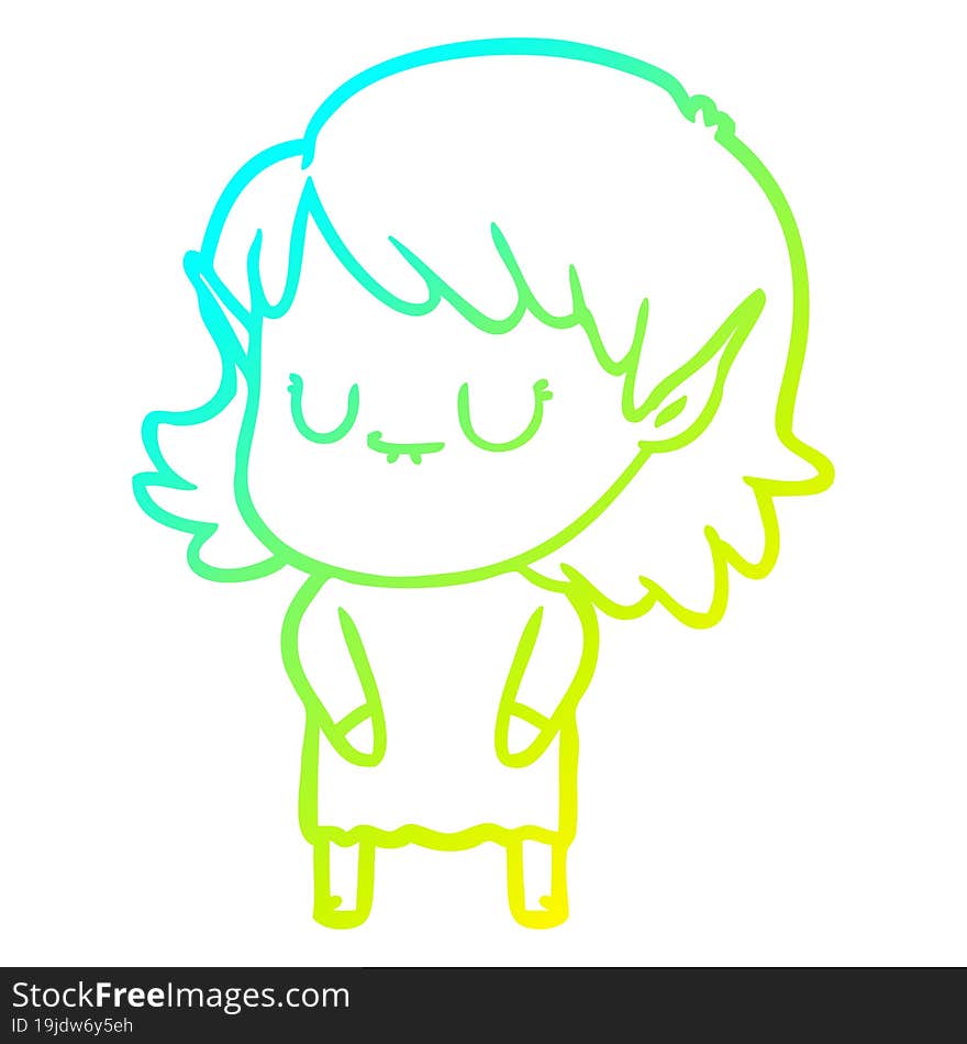 cold gradient line drawing happy cartoon elf girl