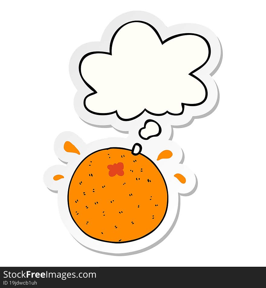 cartoon orange with thought bubble as a printed sticker