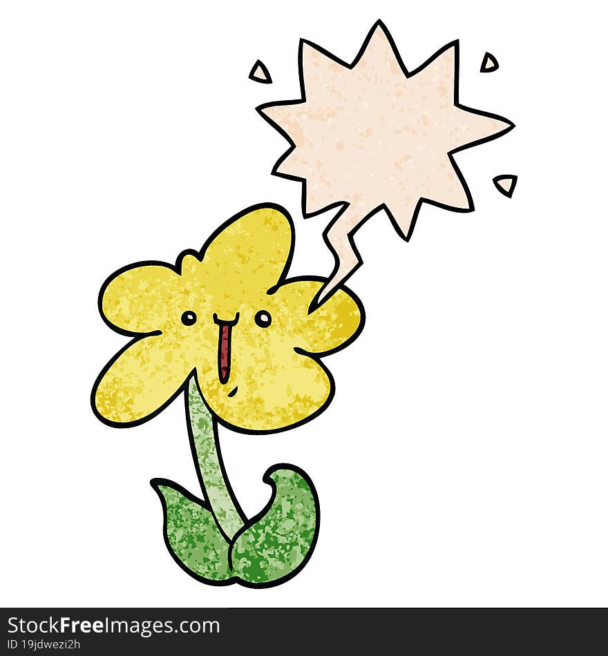 Cartoon Flower And Speech Bubble In Retro Texture Style