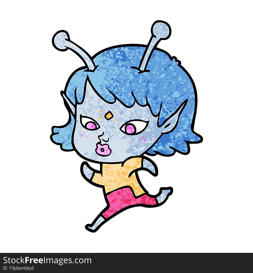 pretty cartoon alien girl running. pretty cartoon alien girl running