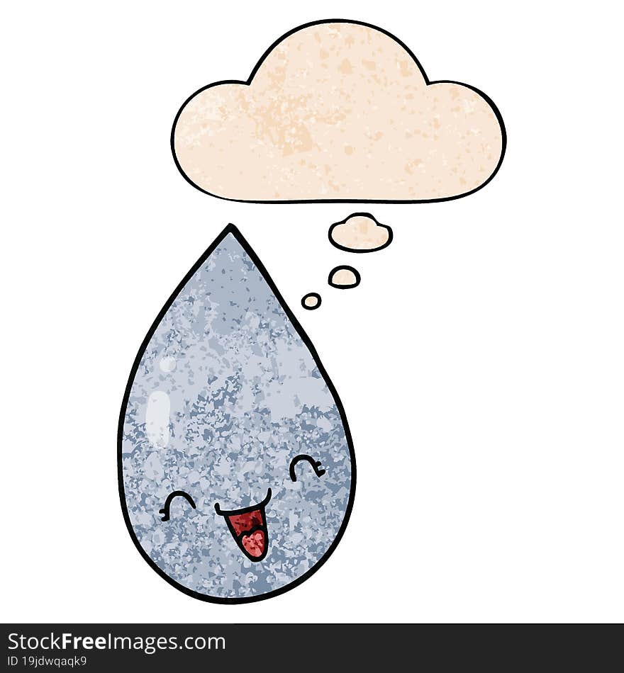 cartoon raindrop and thought bubble in grunge texture pattern style