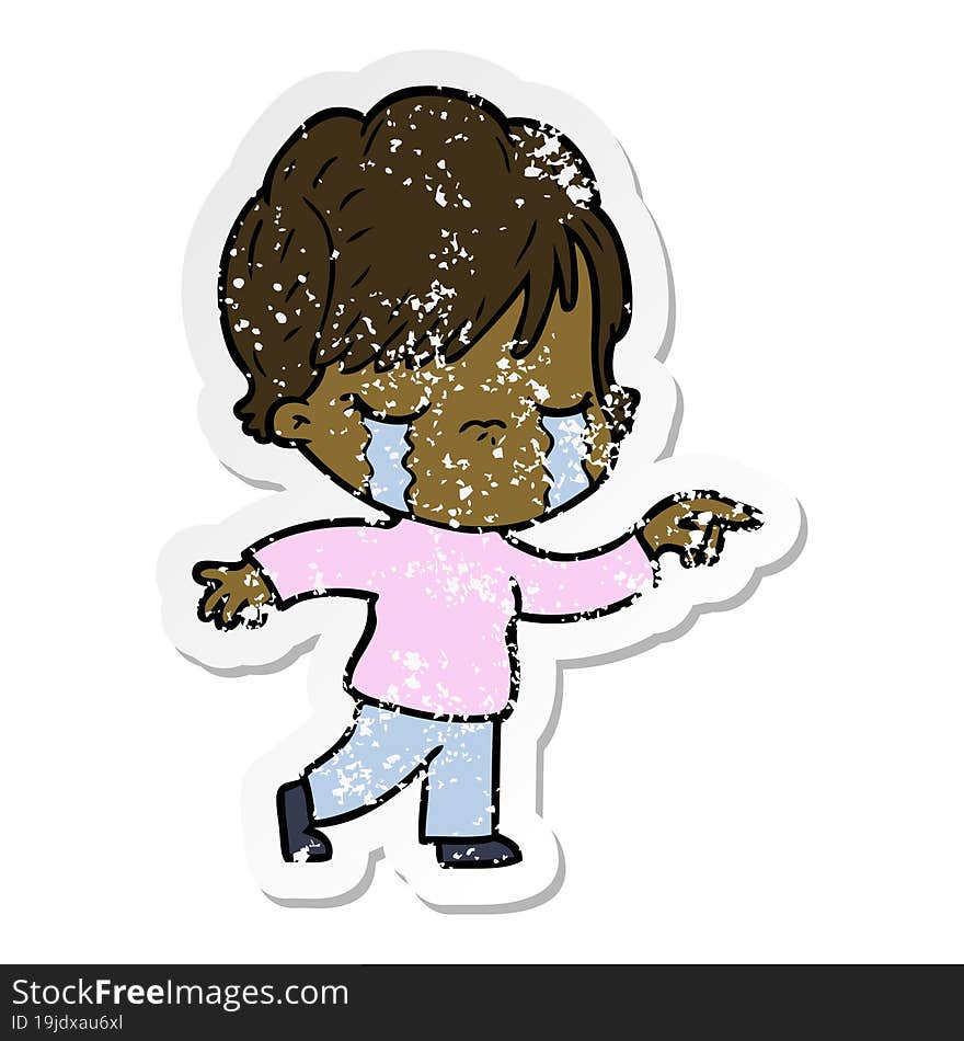 Distressed Sticker Of A Cartoon Woman Crying