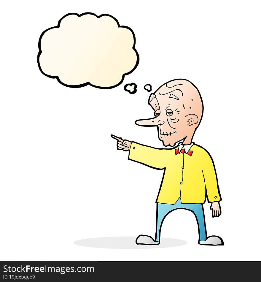 cartoon old man pointing with thought bubble