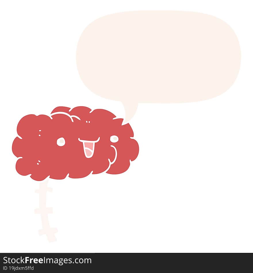 happy cartoon brain and speech bubble in retro style