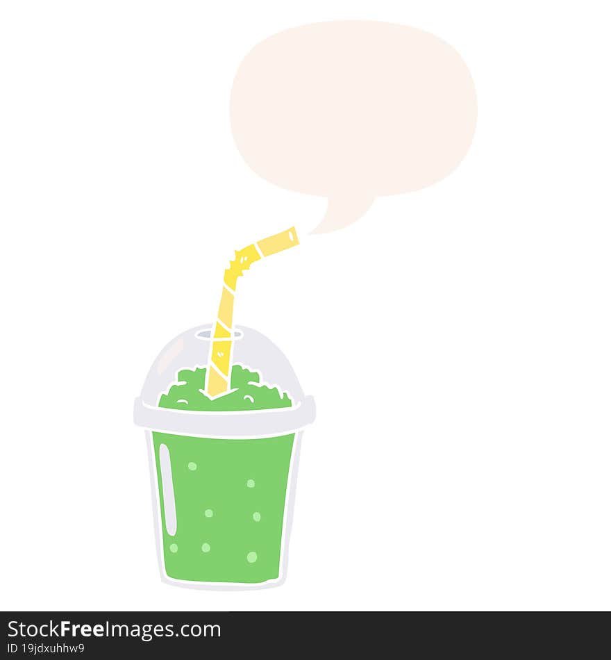 cartoon iced smoothie and speech bubble in retro style