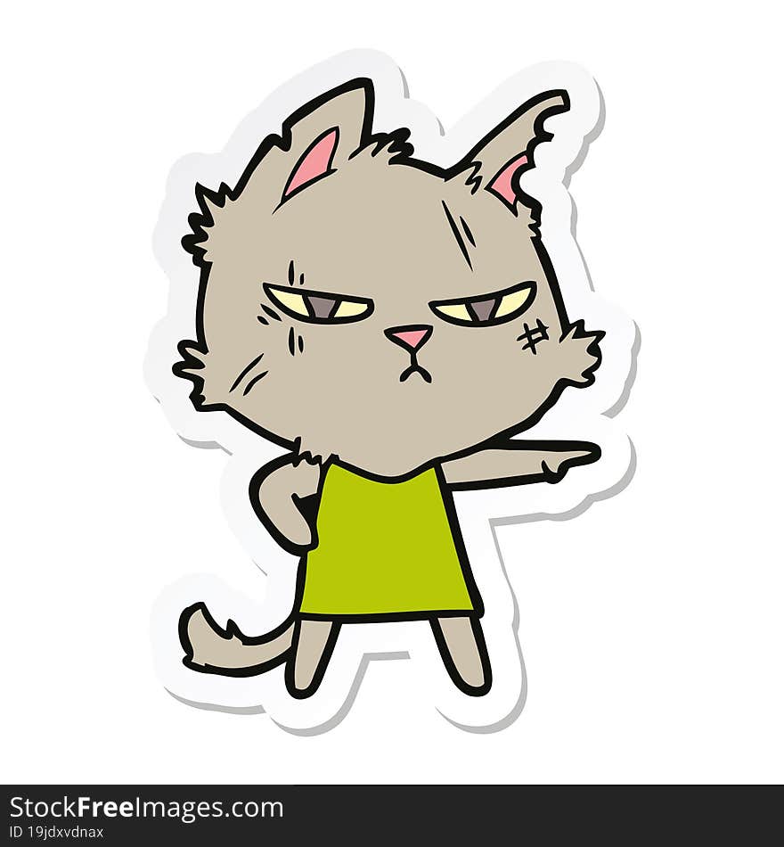 Sticker Of A Tough Cartoon Cat Girl Pointing