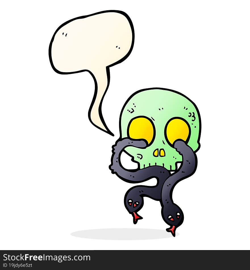 cartoon skull with snakes with speech bubble