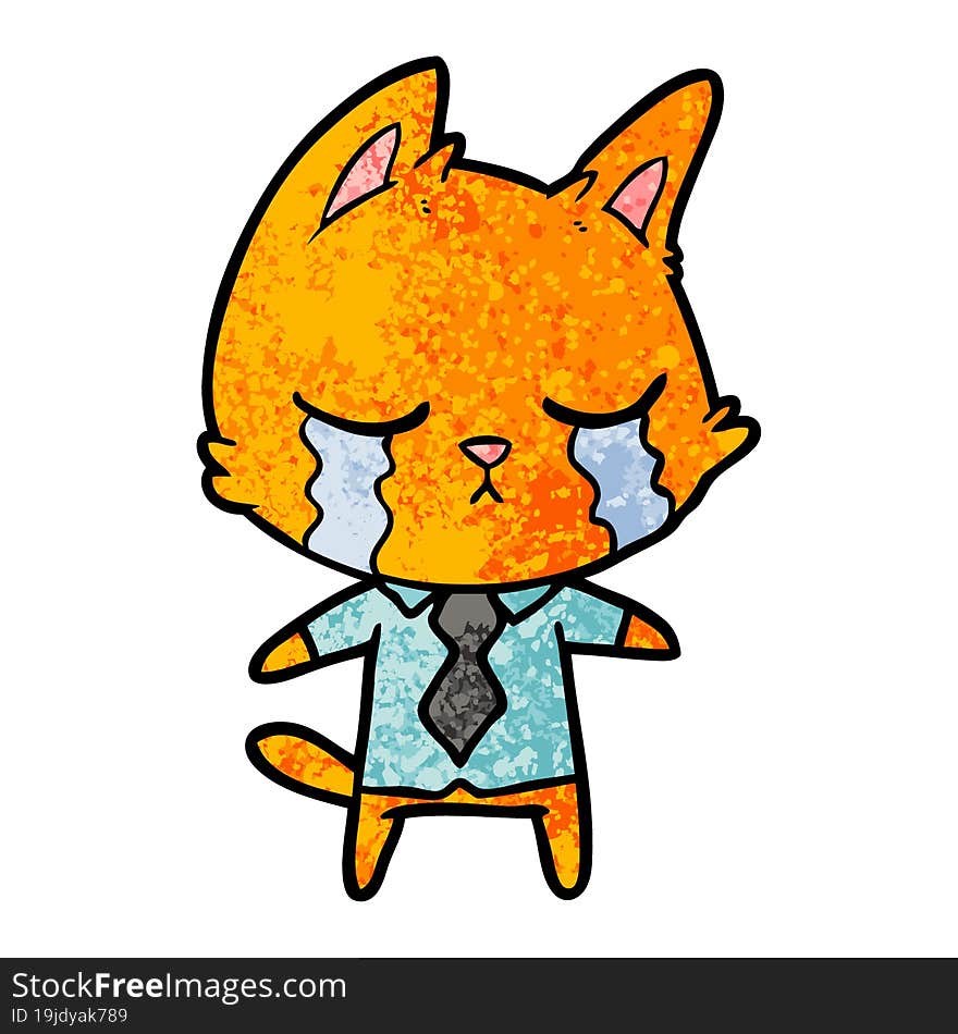 crying cartoon office worker cat. crying cartoon office worker cat