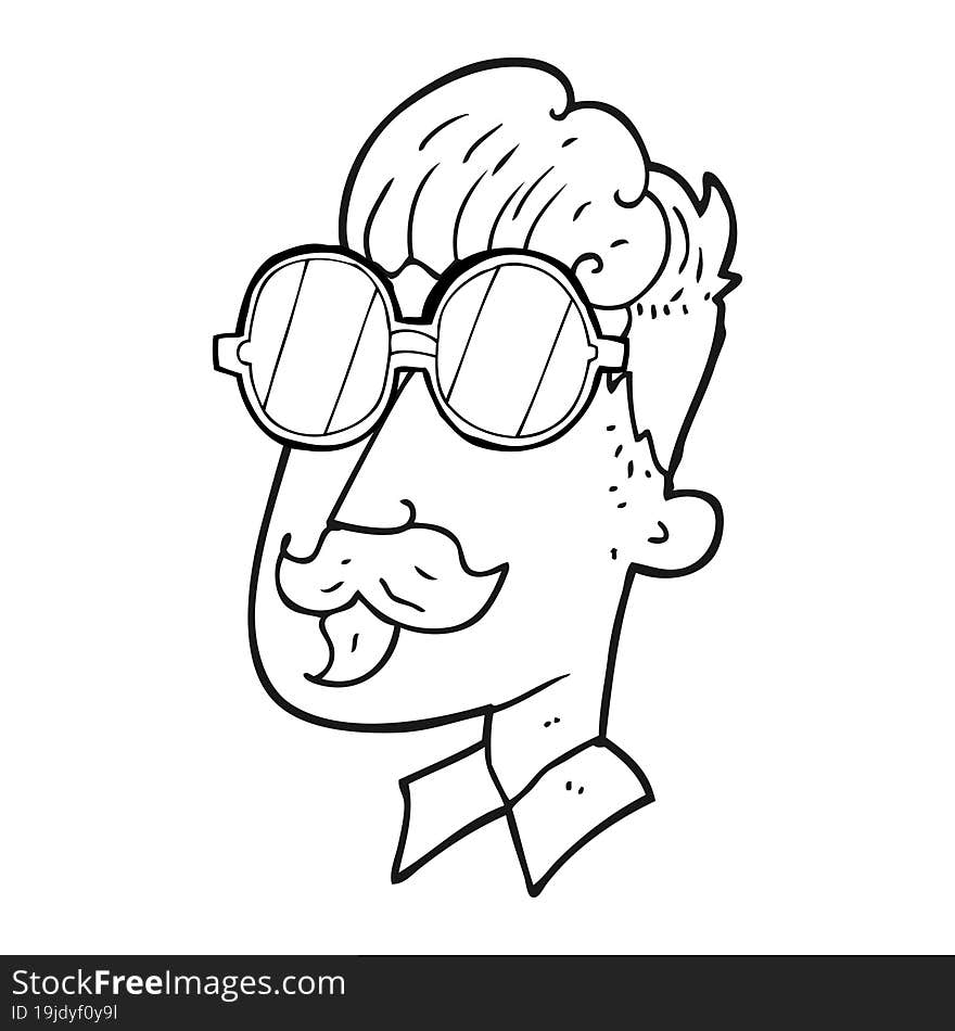 Black And White Cartoon Man With Mustache And Spectacles