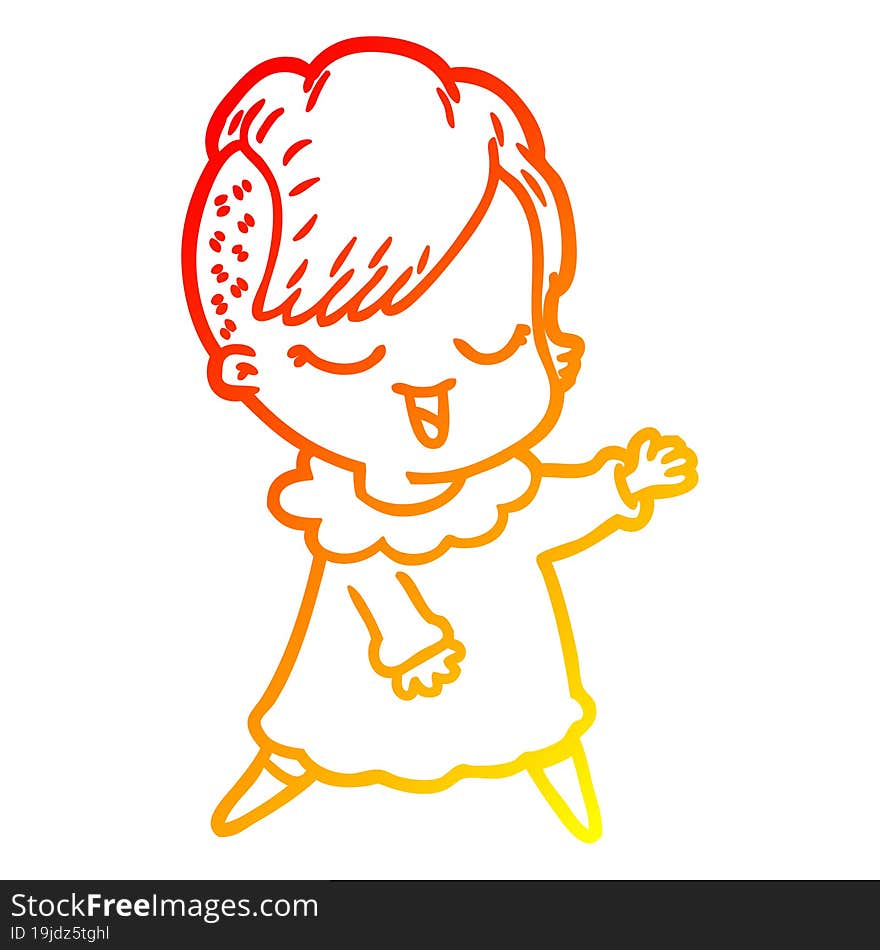 warm gradient line drawing happy cartoon girl