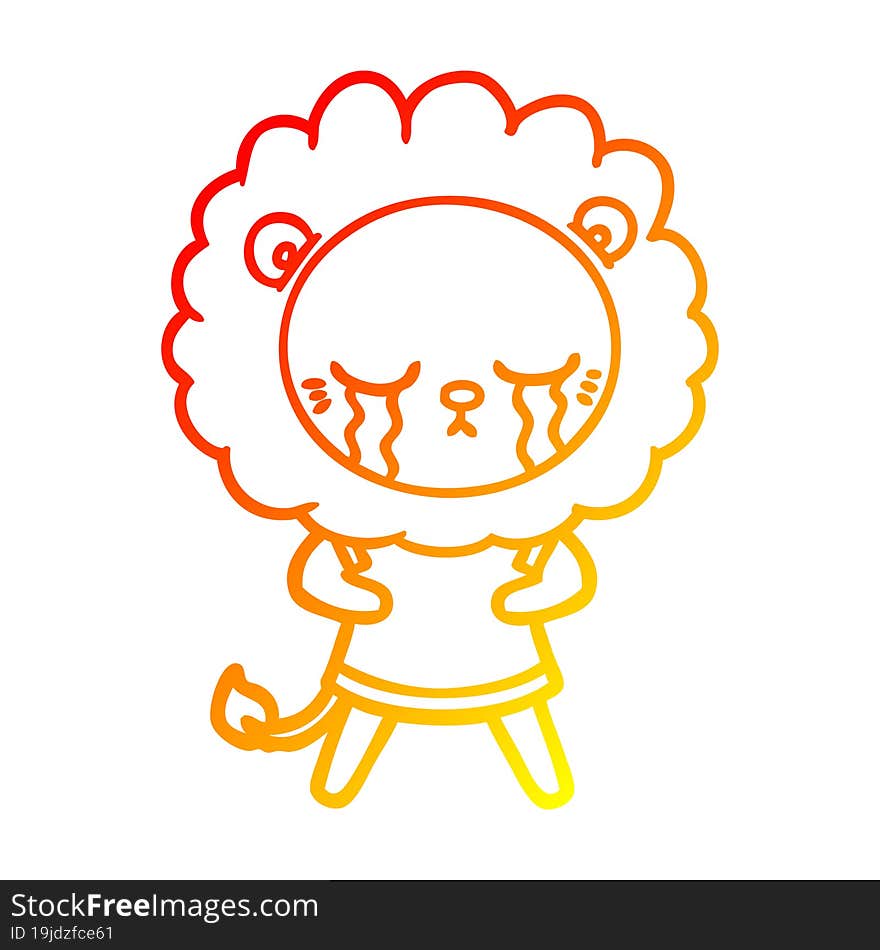 warm gradient line drawing crying cartoon lion