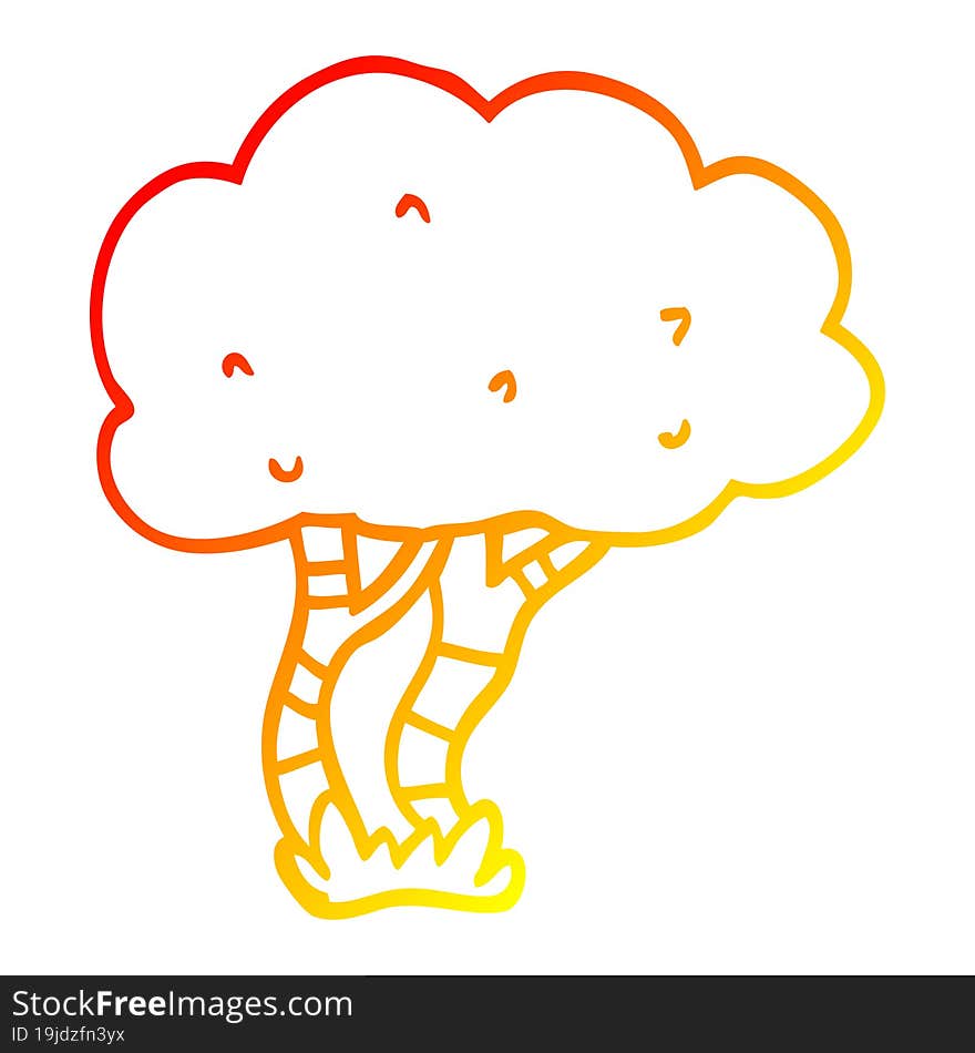 Warm Gradient Line Drawing Cartoon Tree