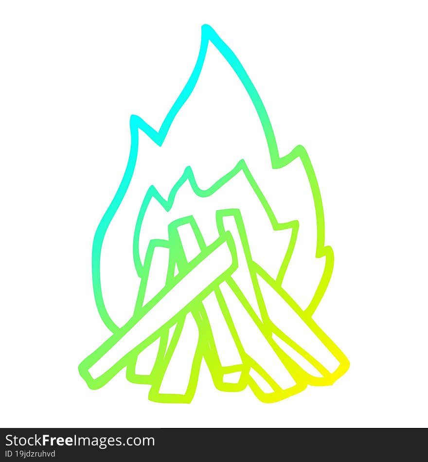 cold gradient line drawing of a cartoon camp fire