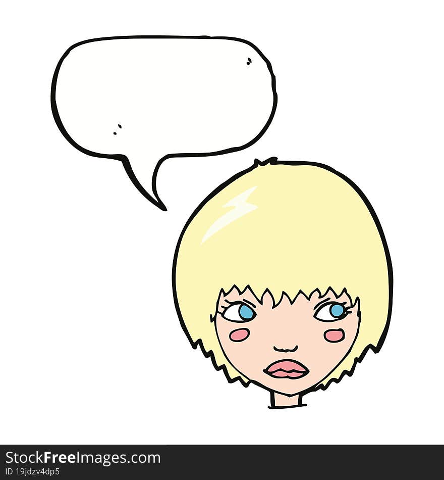 cartoon unhappy girl with speech bubble