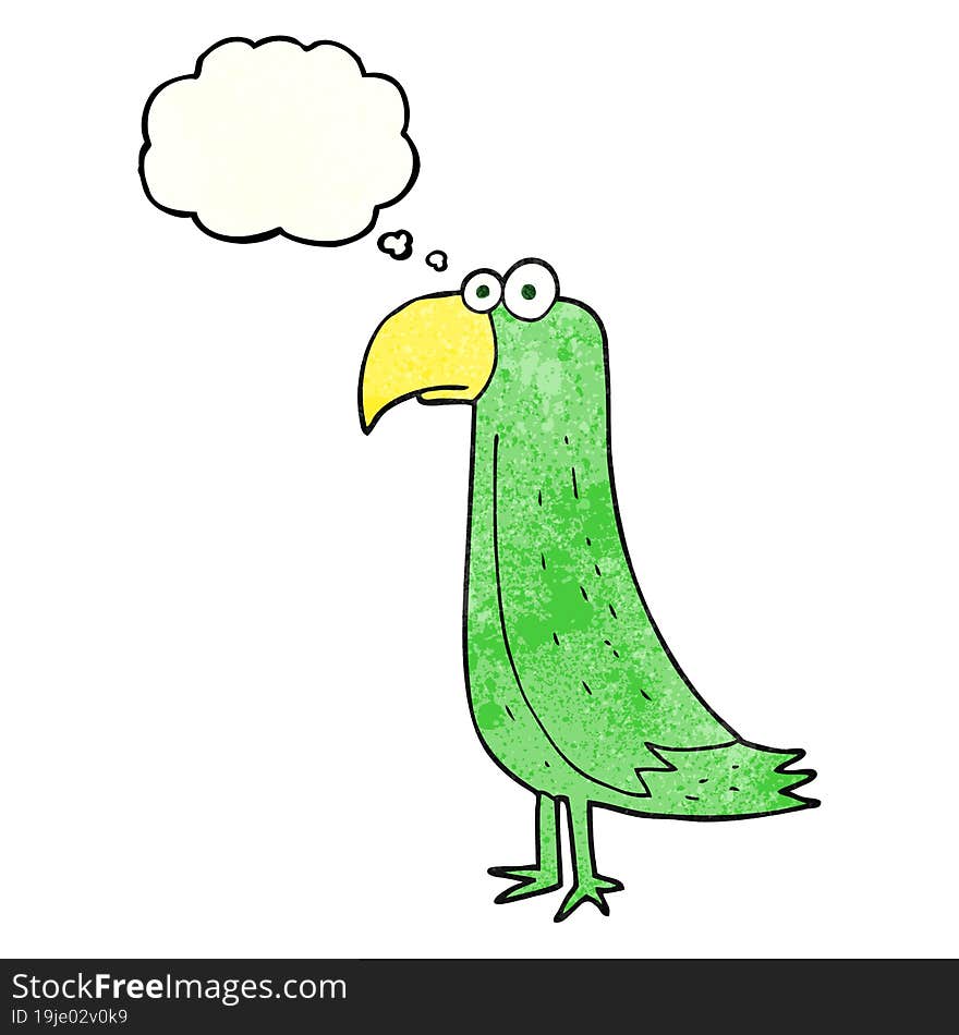 freehand drawn thought bubble textured cartoon parrot