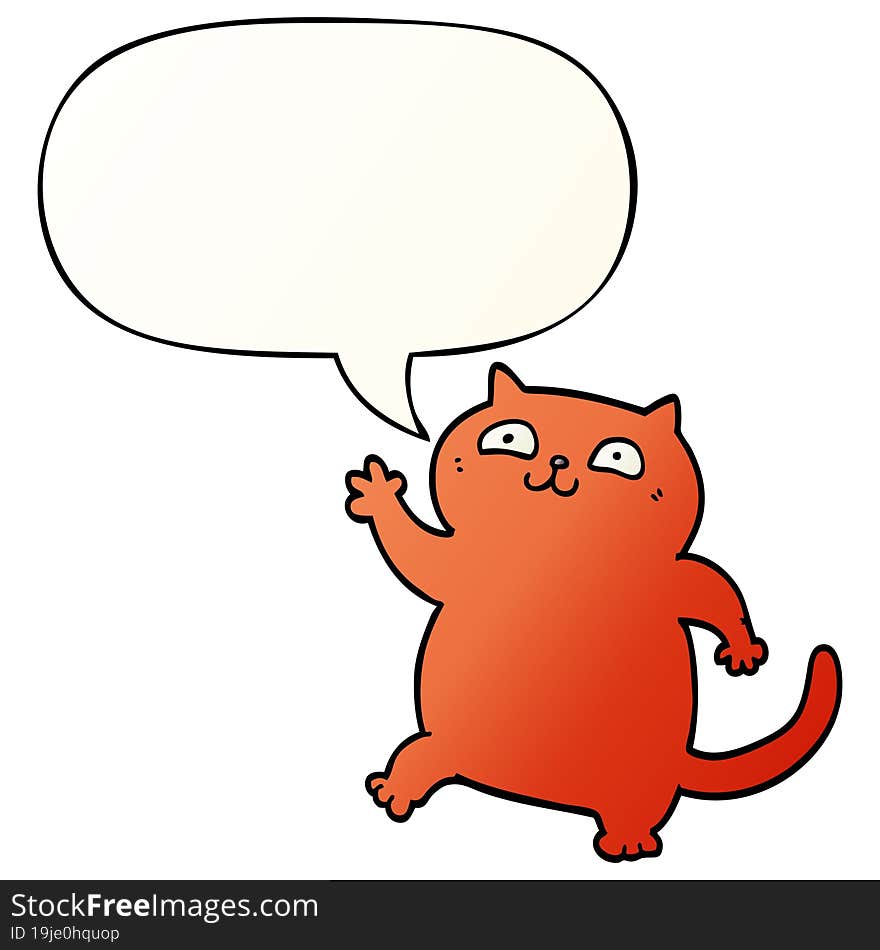 Cartoon Cat And Speech Bubble In Smooth Gradient Style