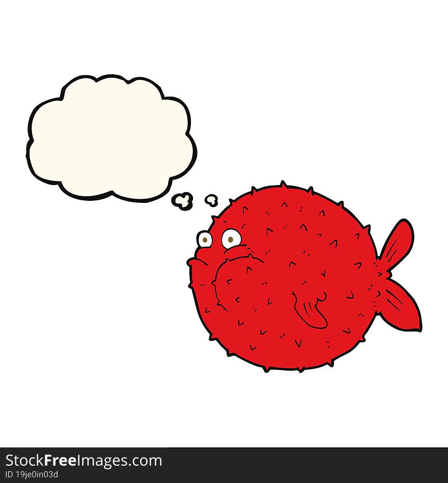 cartoon puffer fish with thought bubble