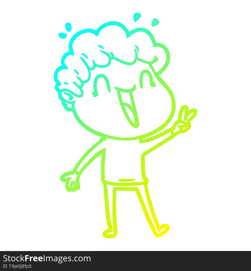 cold gradient line drawing of a cartoon happy man laughing