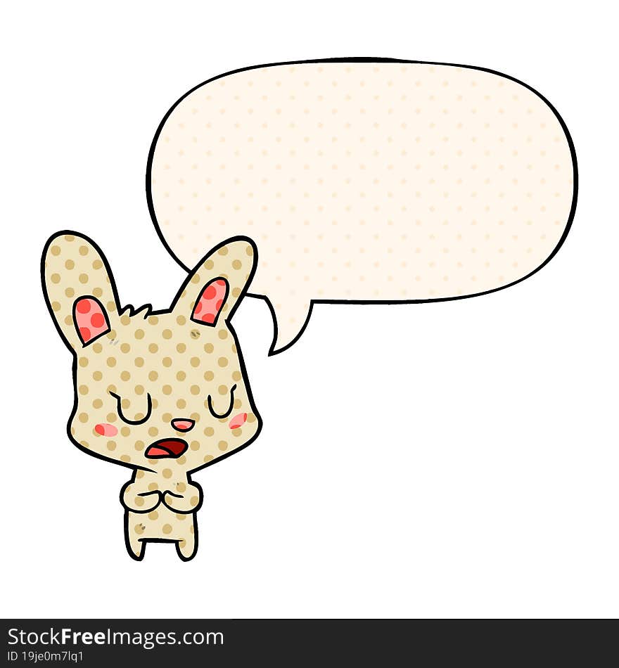 cartoon rabbit talking with speech bubble in comic book style