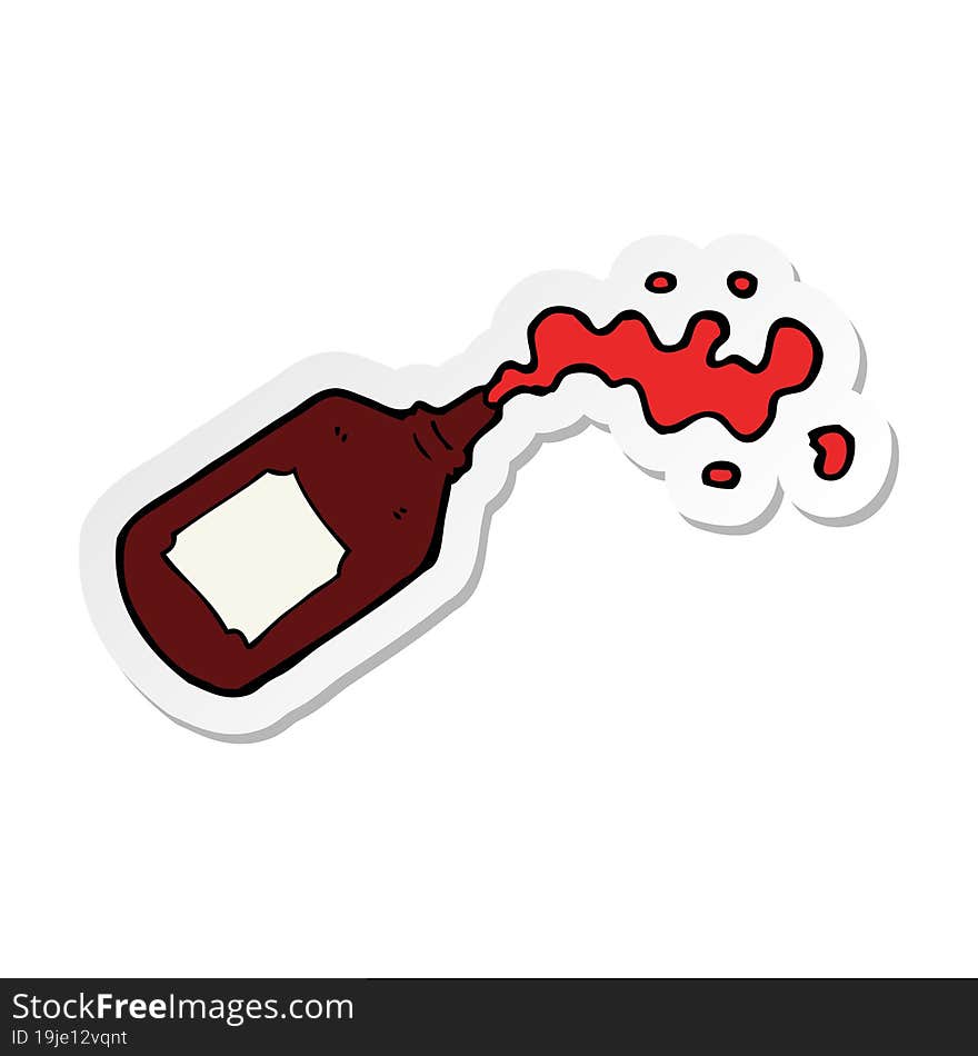 sticker of a cartoon squirting blood bottle