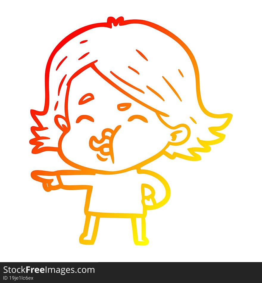 warm gradient line drawing cartoon girl pulling face