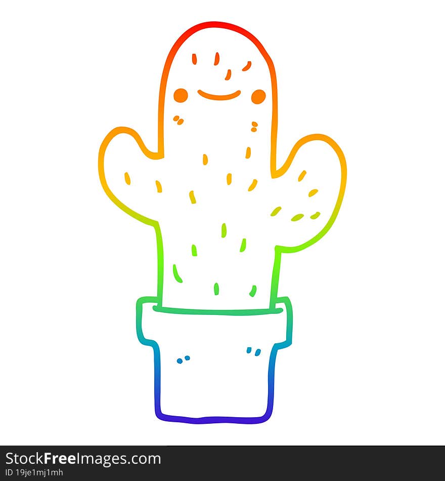 Rainbow Gradient Line Drawing Cartoon Cactus