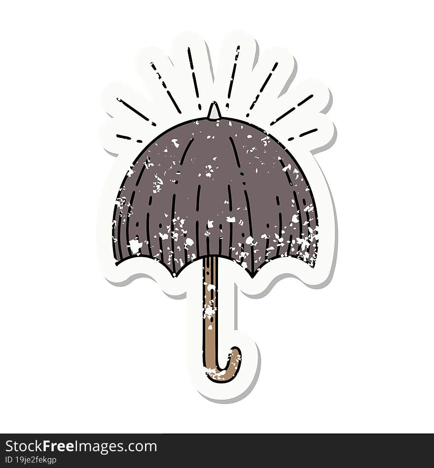 grunge sticker of tattoo style open umbrella